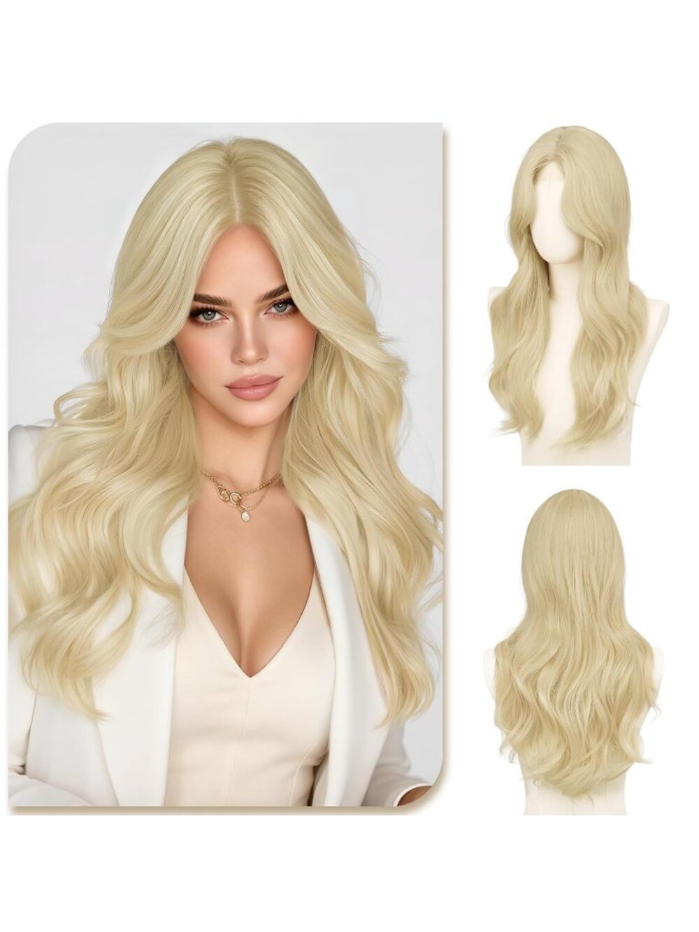Women's Butter Blonde Long Wavy Wig for 28 Inch Middle Part Heat Resistant